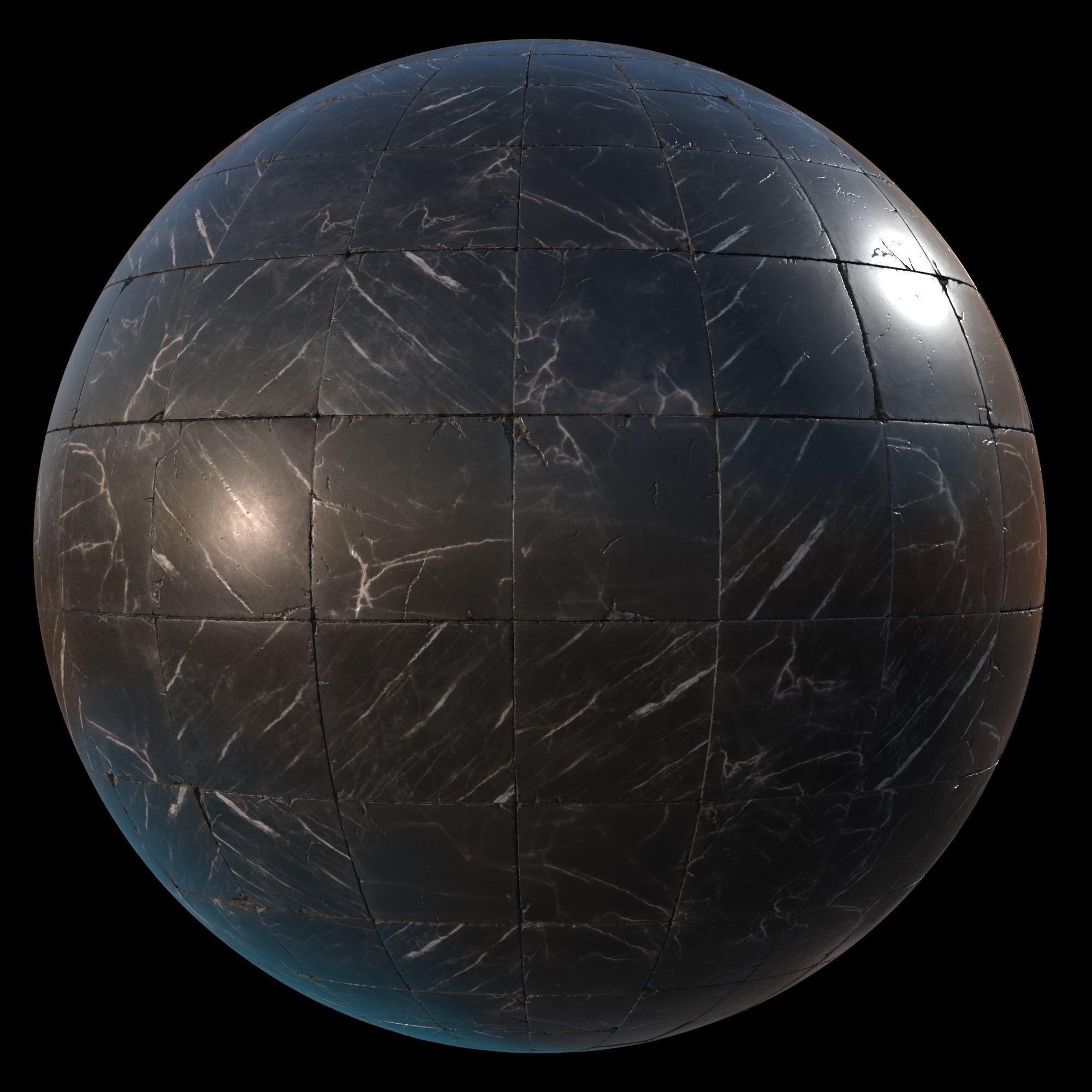 Black marble tiles PBR material  Texture_2