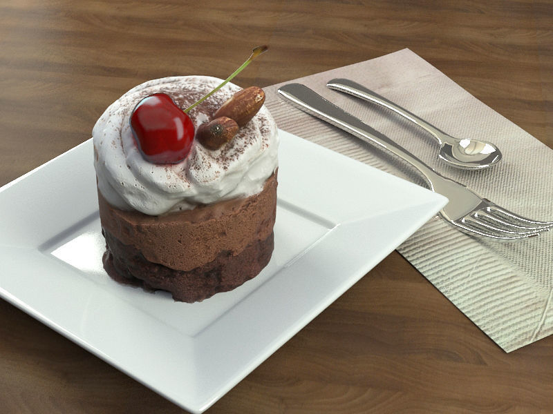 Cake Chocolate Cherry -  Low-poly 3D model_3