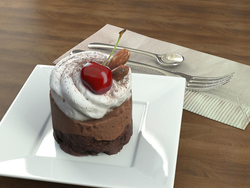 Cake Chocolate Cherry -  Low-poly 3D model_2