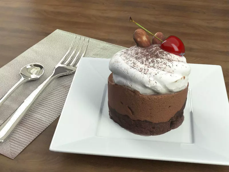 Cake Chocolate Cherry -  Low-poly 3D model_0