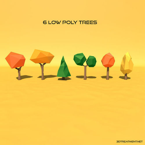 6 Low Poly Trees six Low-poly 3D model