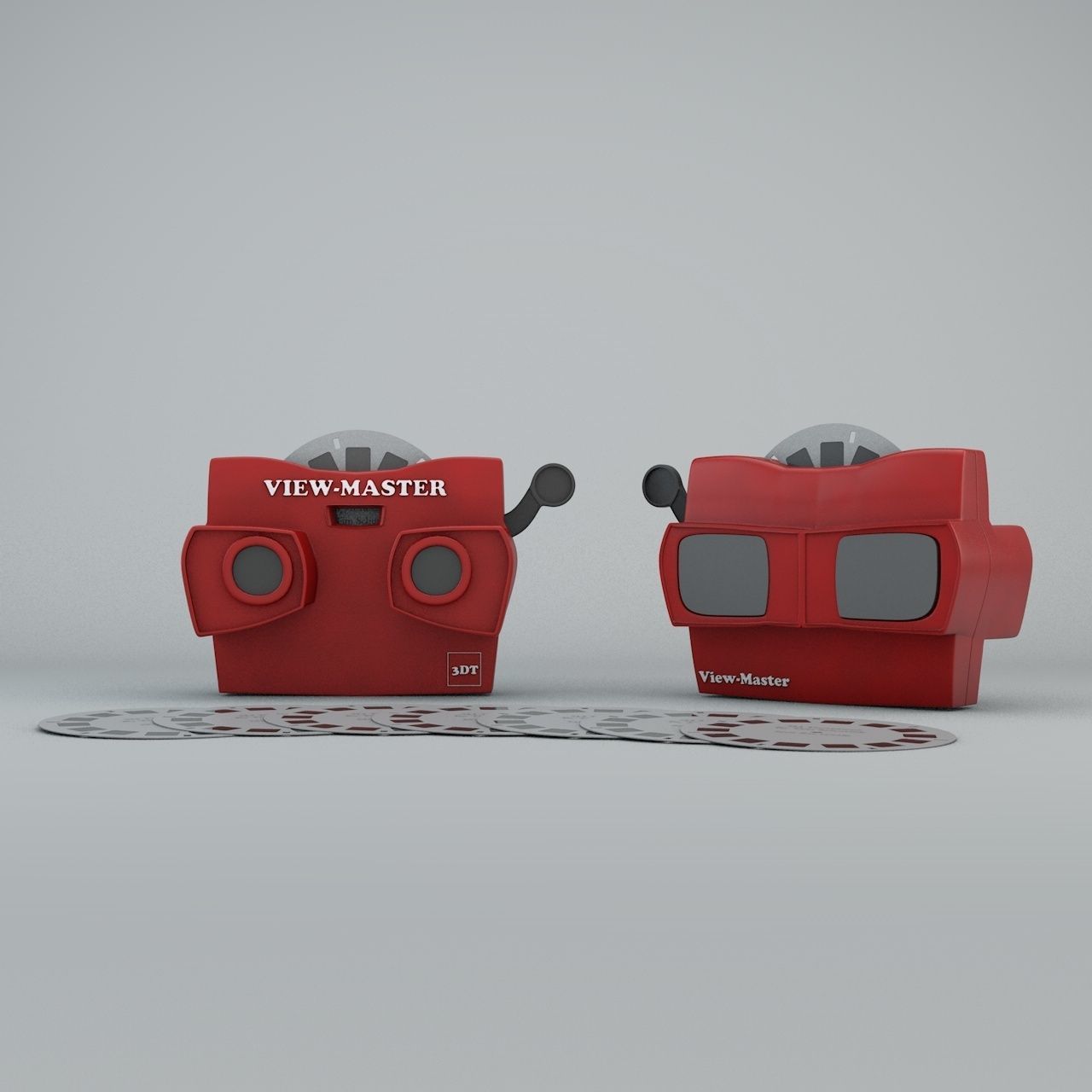 Viewmaster pair of film reels Low-poly 3D model_1