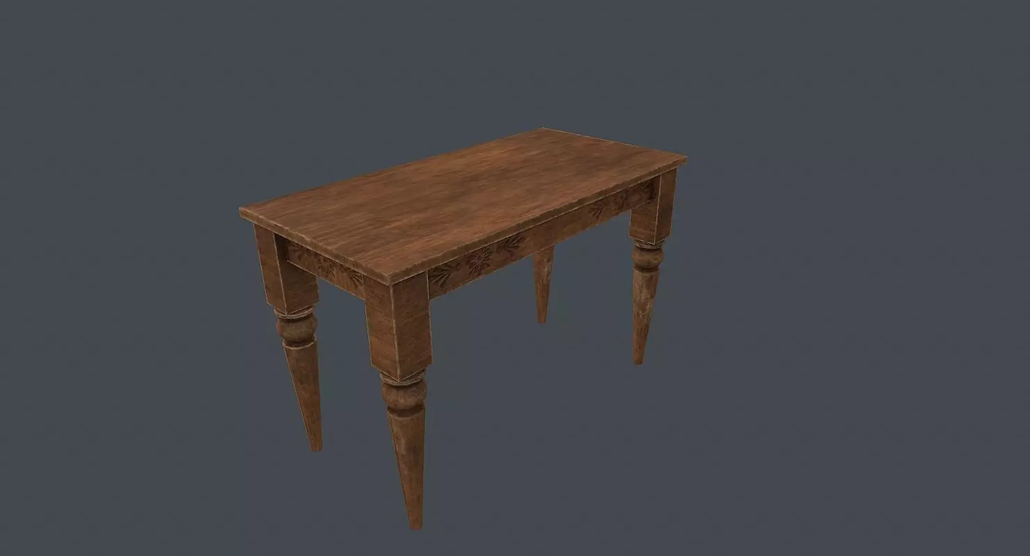Old wood table 3D model Low-poly 3D model_0