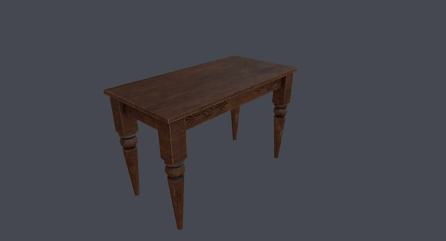 Old wood table 3D model Low-poly 3D model_5
