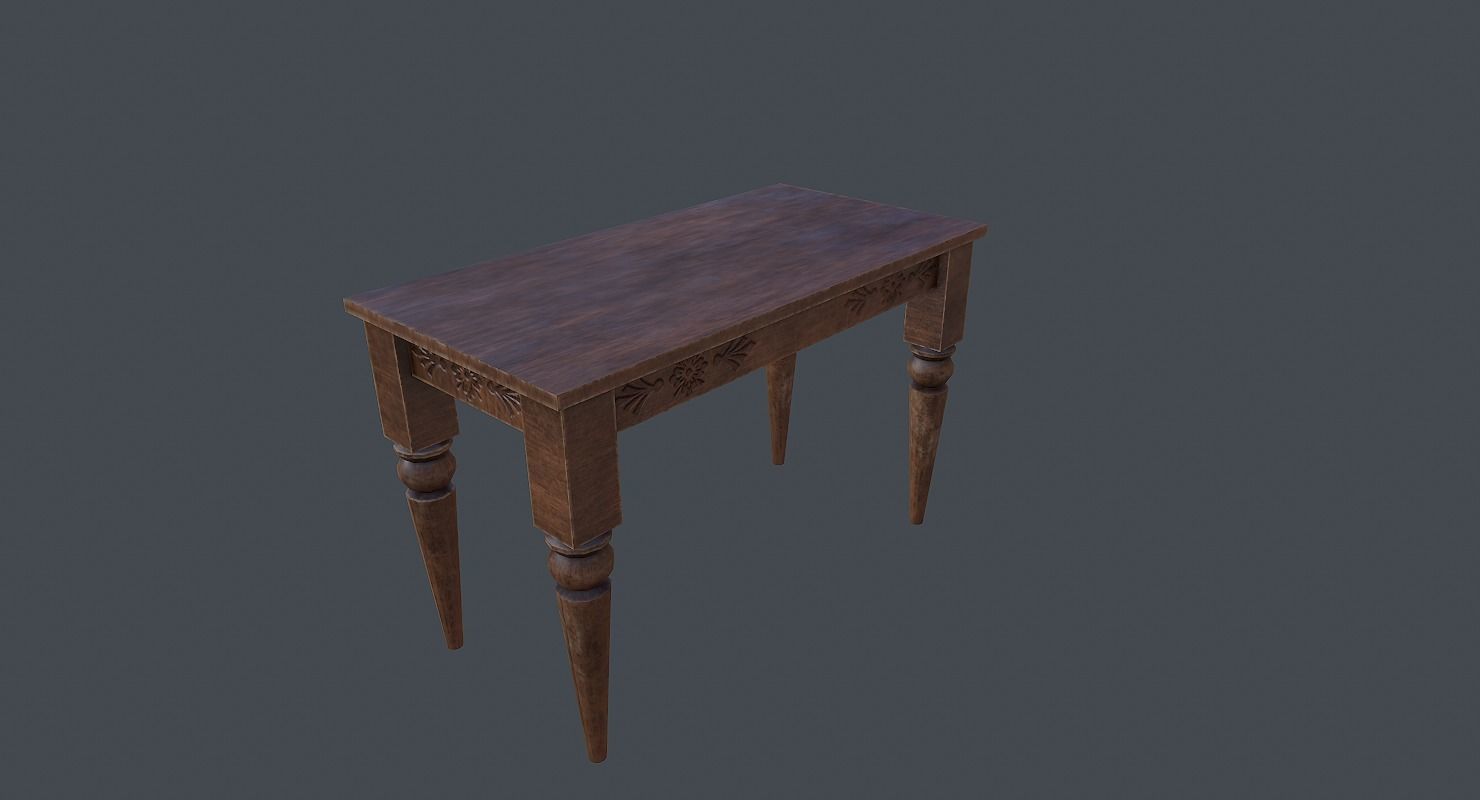 Old wood table 3D model Low-poly 3D model_1