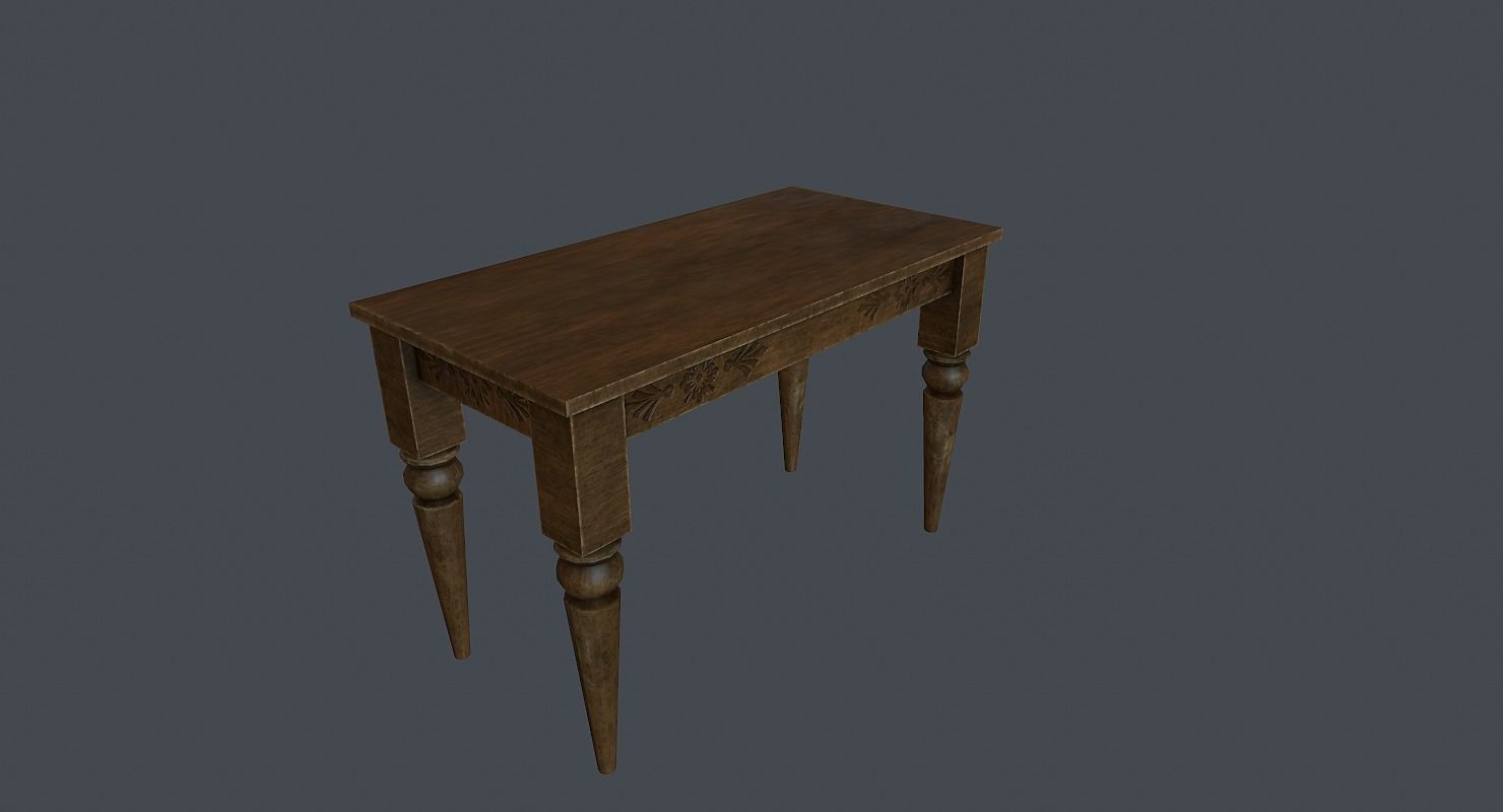 Old wood table 3D model Low-poly 3D model_3