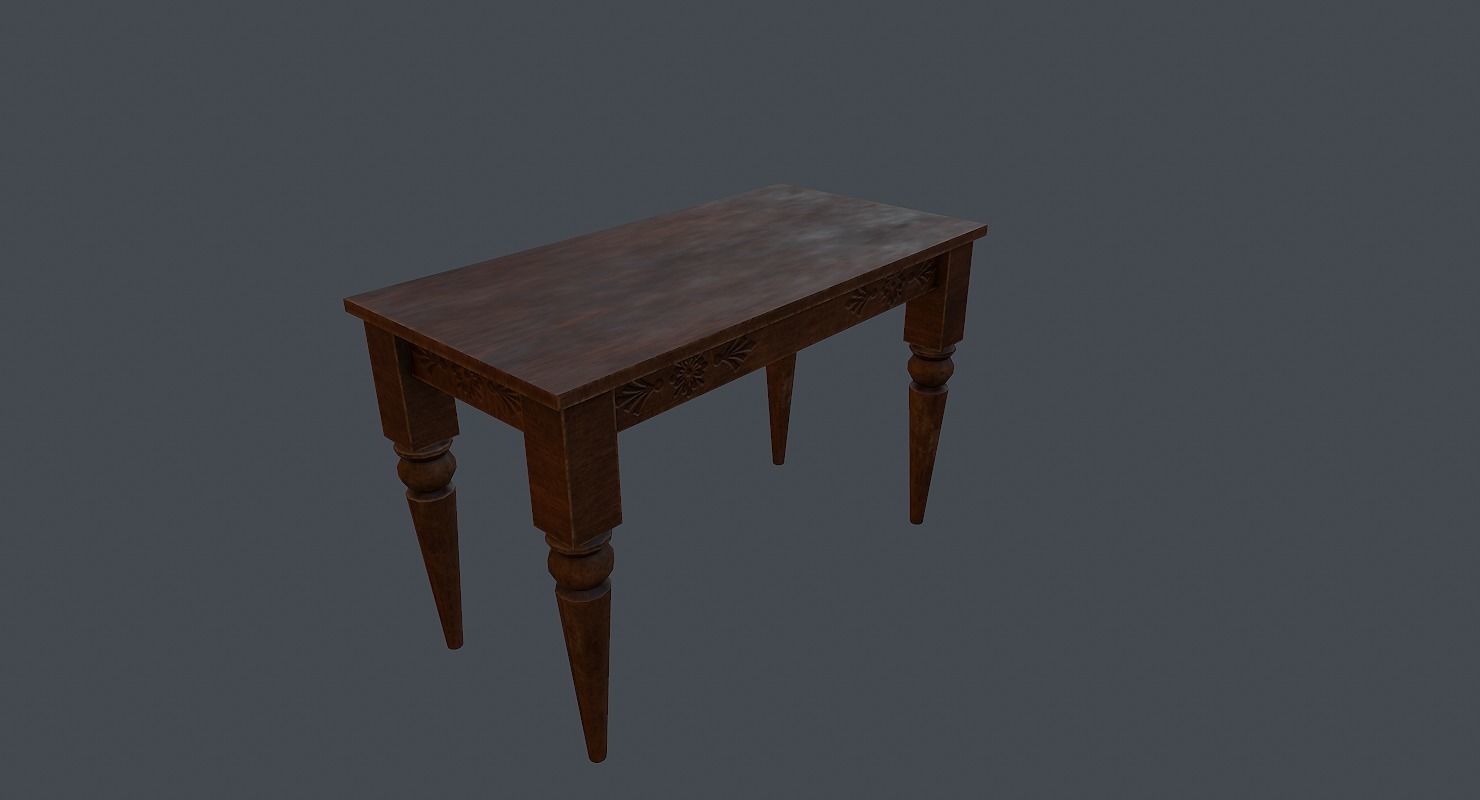 Old wood table 3D model Low-poly 3D model_2