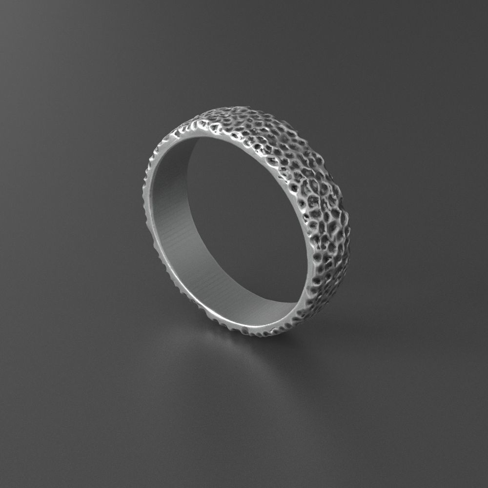 textured silver ring 3D print model_4
