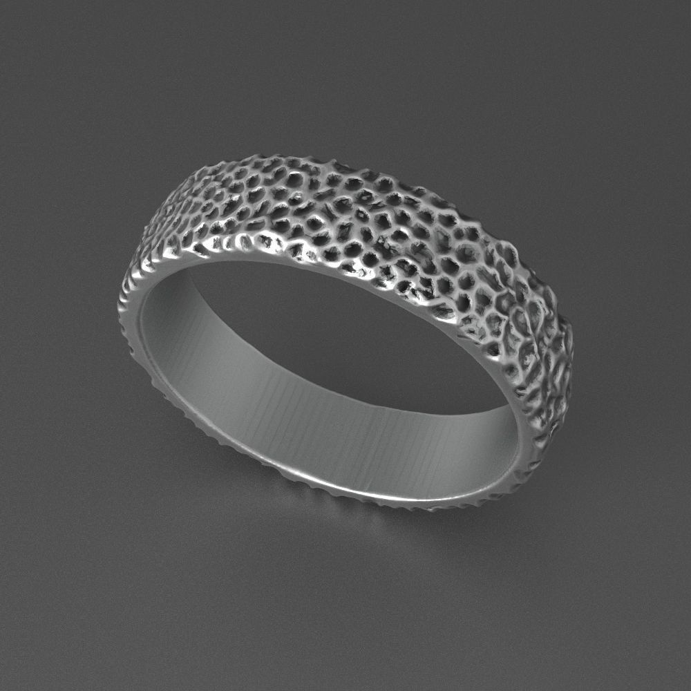 textured silver ring 3D print model_5