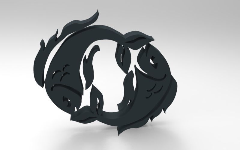 Pisces 3D zodiac symbol with two fish in middle Free 3D print model_109