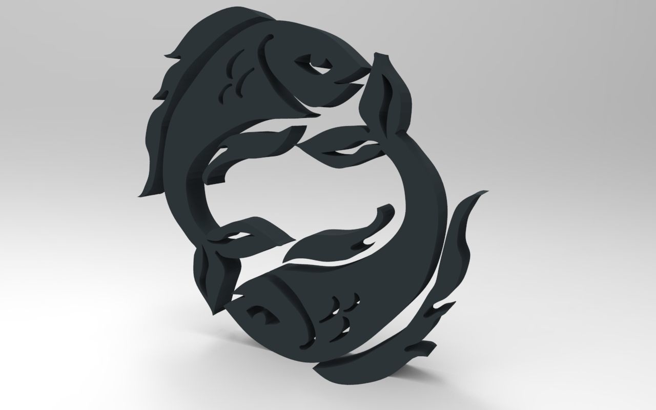 Pisces 3D zodiac symbol with two fish in middle Free 3D print model_1