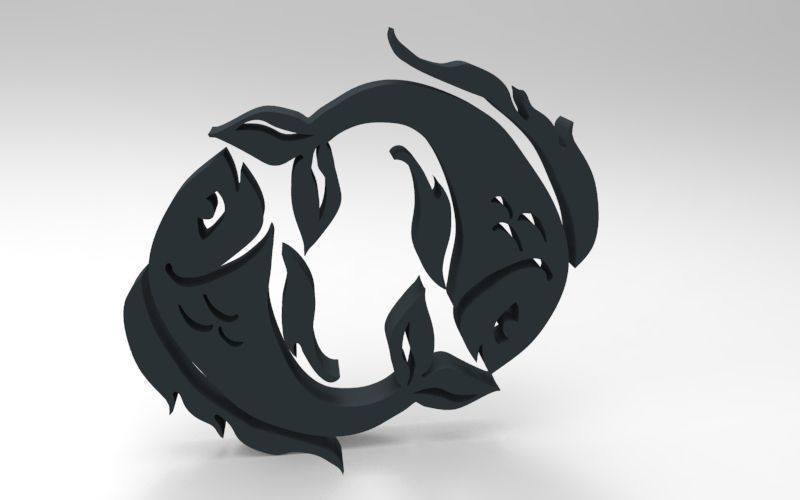 Pisces 3D zodiac symbol with two fish in middle Free 3D print model_99