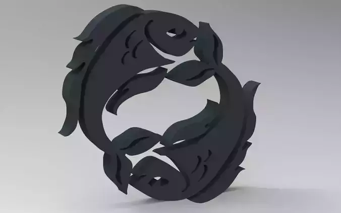 Pisces 3D zodiac symbol with two fish in middle Free 3D print model