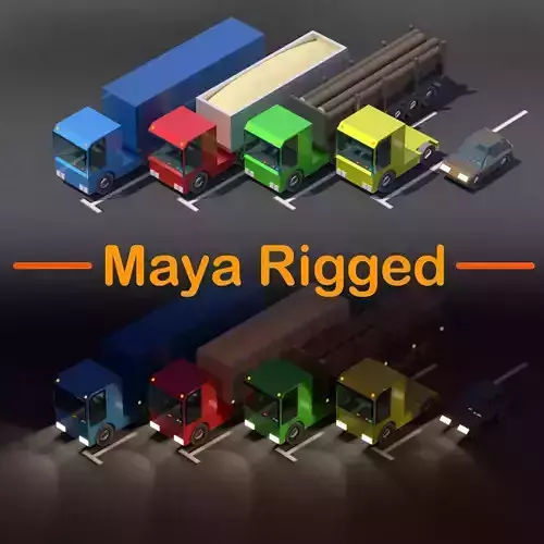 Truck Car Low Poly Pack Rigged 3D model Low-poly 3D model