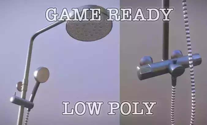Metallic Wall And Hand Shower Low Poly Game Ready Low-poly 3D model