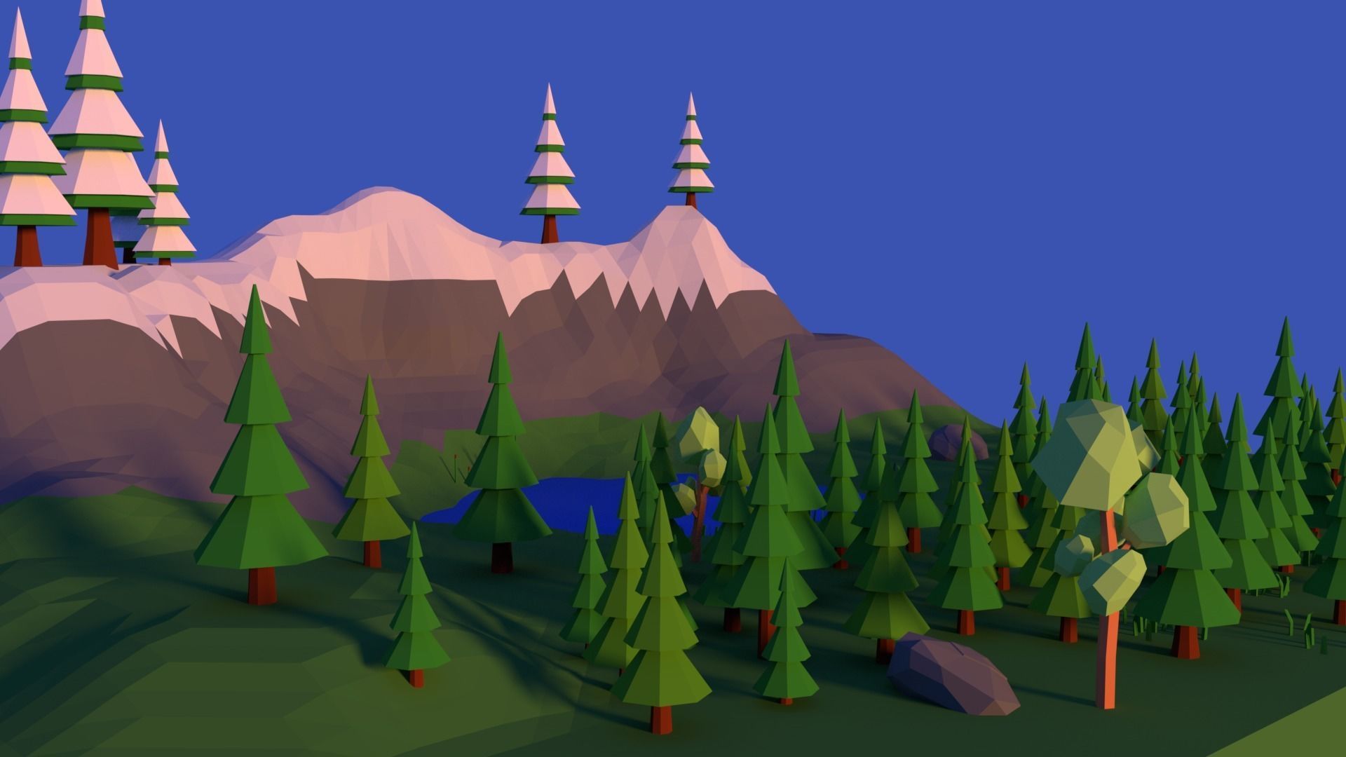 Summer Forest Low-poly 3D model_1
