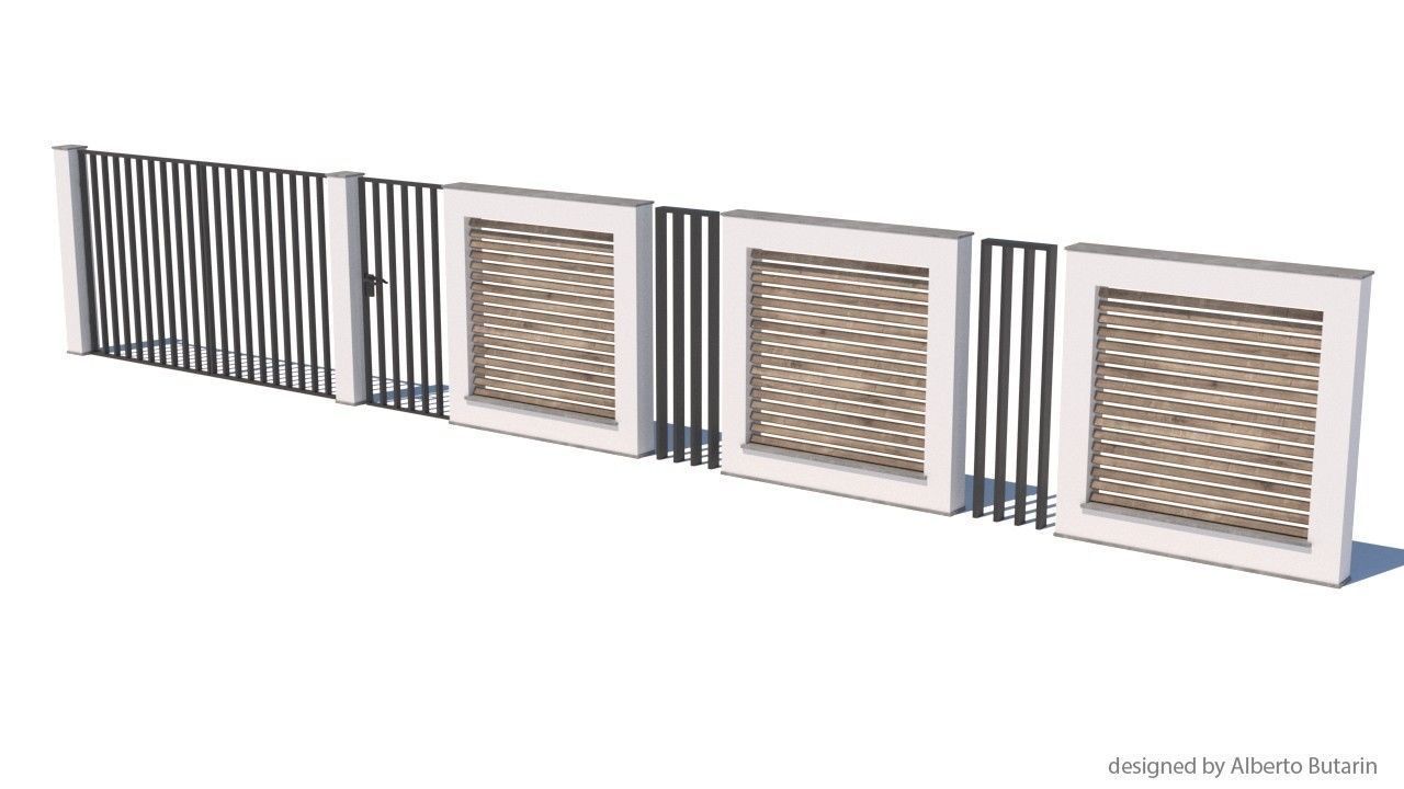 modern fence collection Low-poly 3D model_9