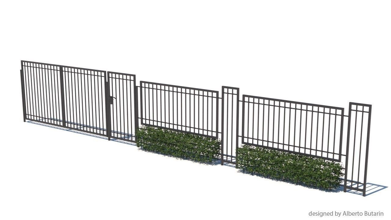 modern fence collection Low-poly 3D model_1