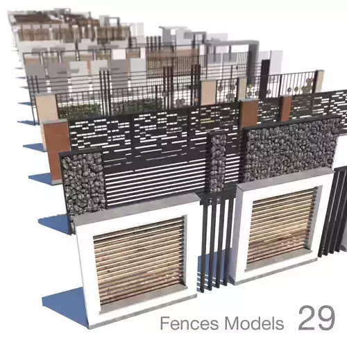modern fence collection Low-poly 3D model