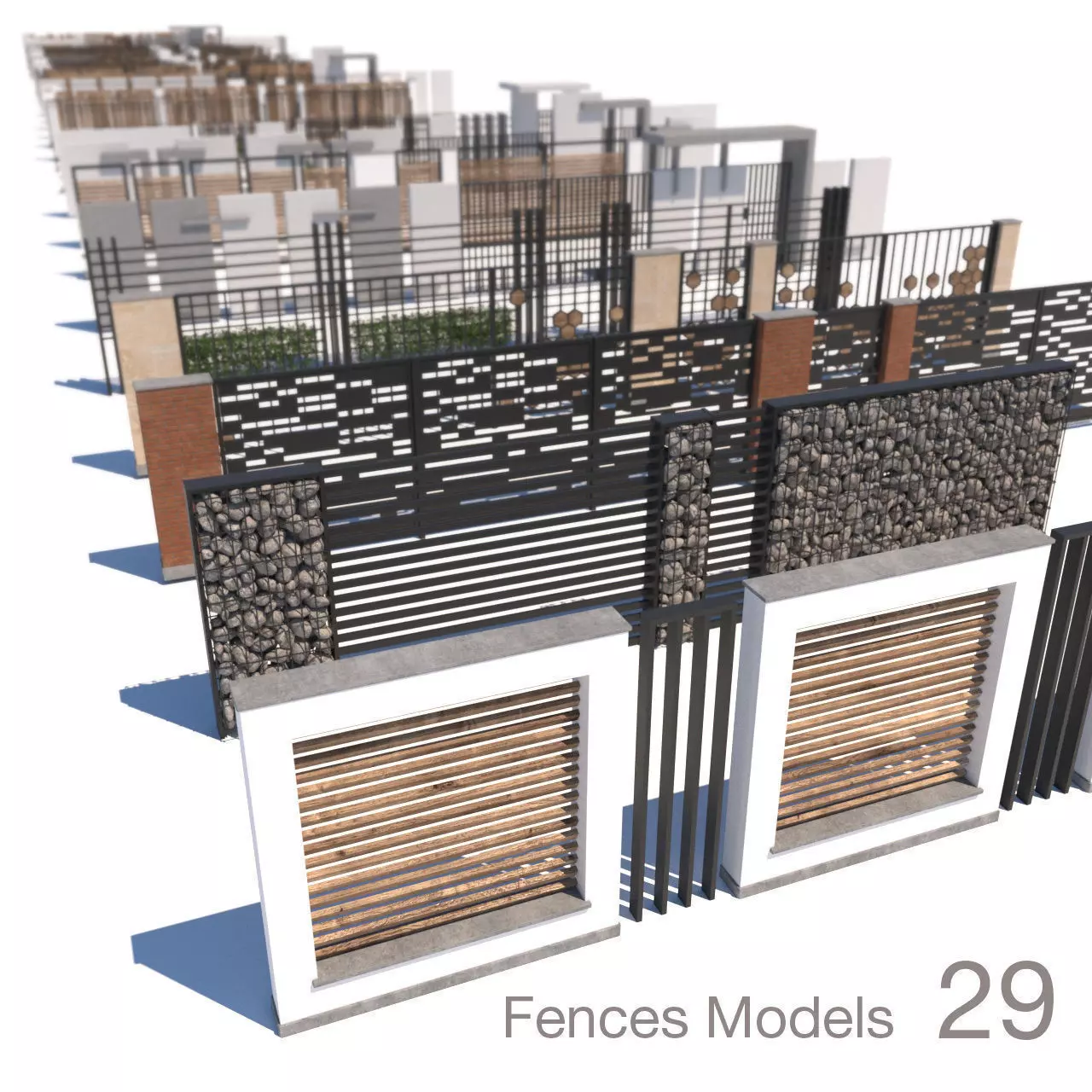 modern fence collection Low-poly 3D model_0