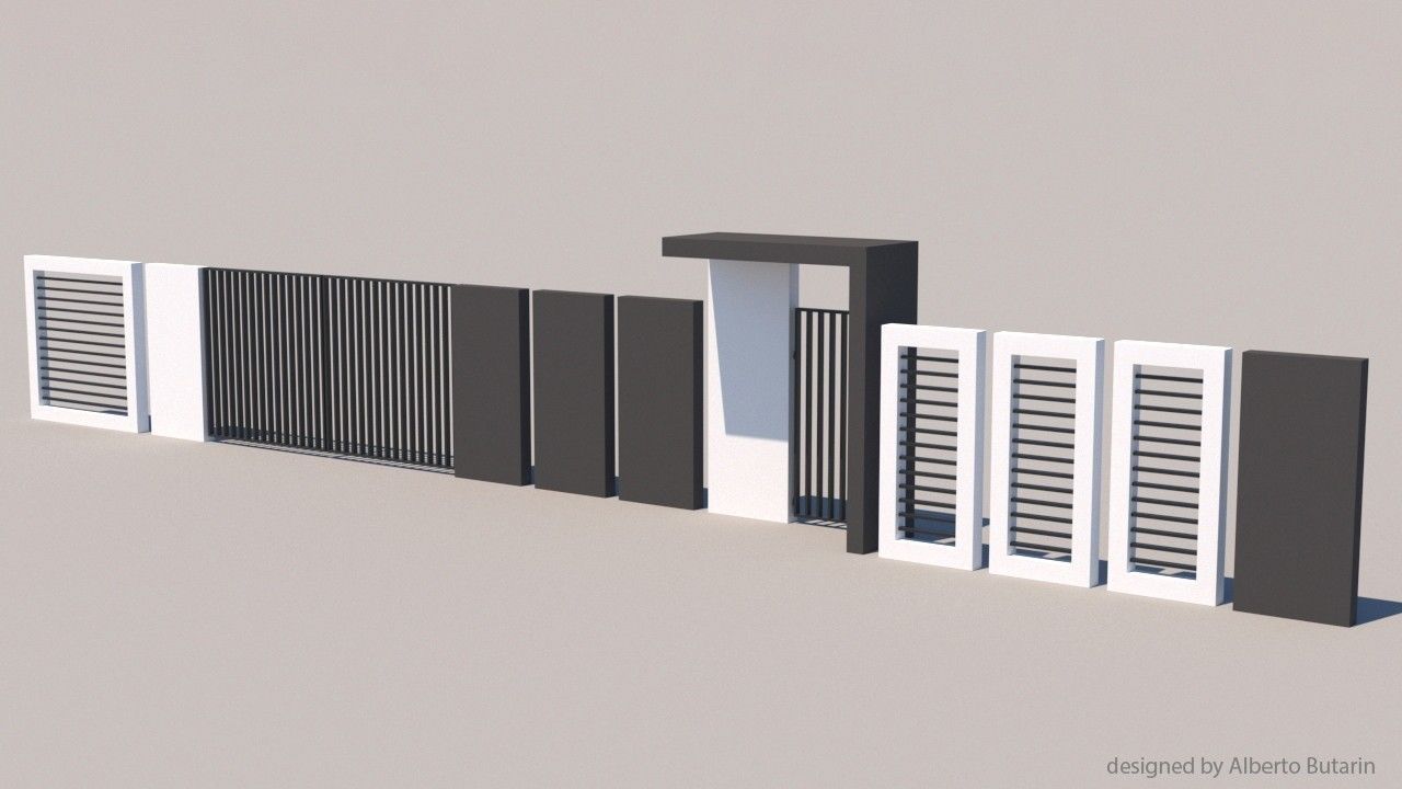 modern fence collection Low-poly 3D model_12
