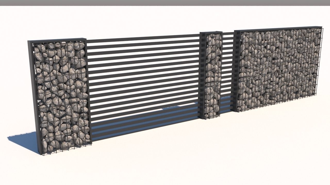 Gabion fence Low-poly 3D model_3