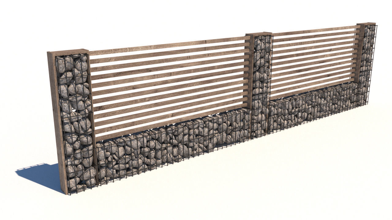Gabion fence Low-poly 3D model_1