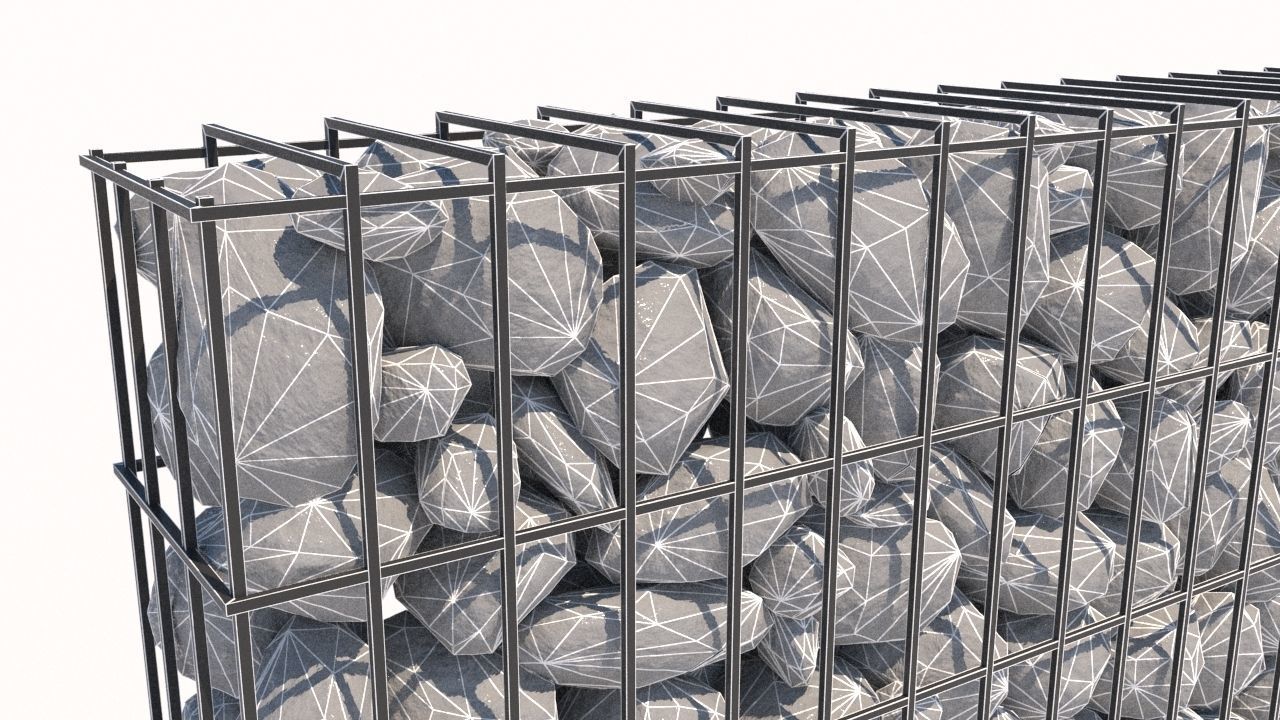 Gabion fence Low-poly 3D model_7