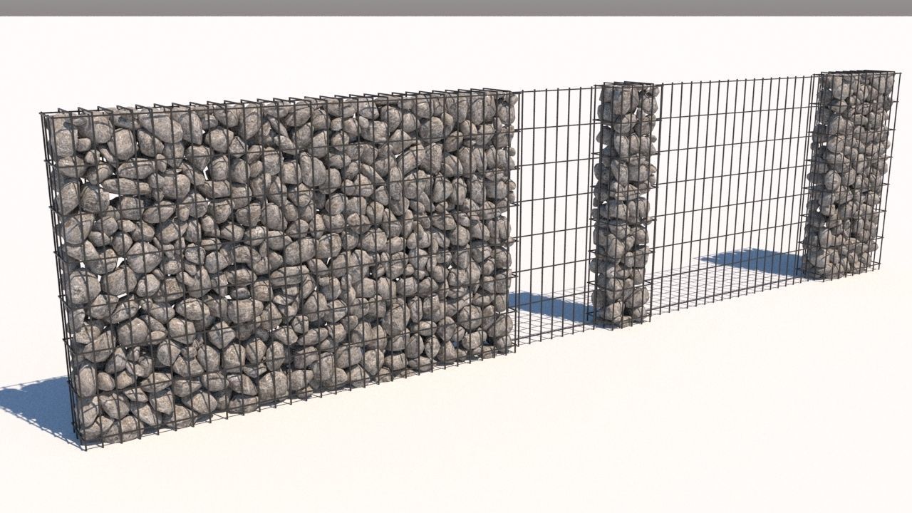 Gabion fence Low-poly 3D model_2