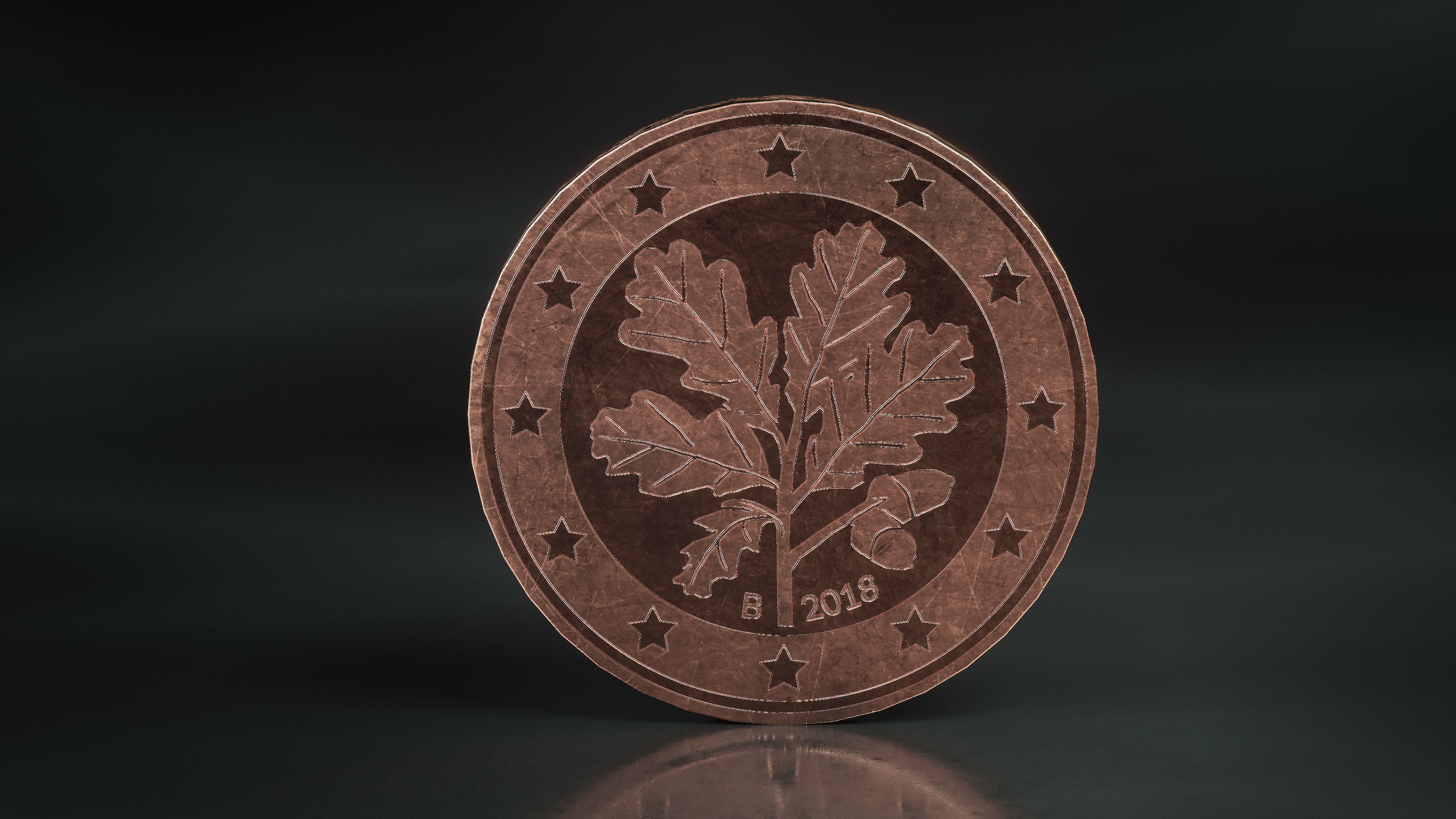 Realistic 1 Cent - Euro - Low poly 3D model Low-poly 3D model_6