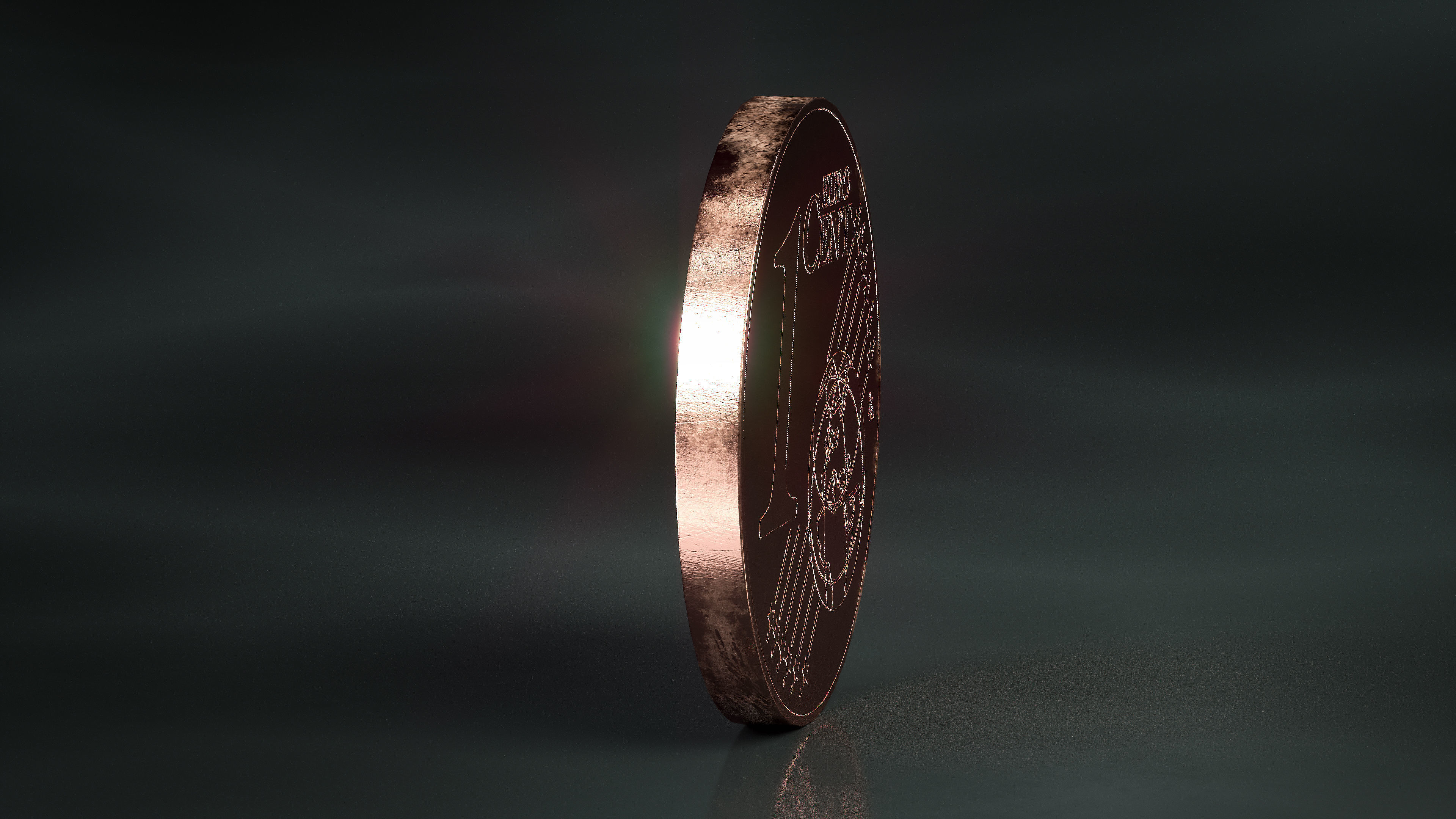 Realistic 1 Cent - Euro - Low poly 3D model Low-poly 3D model_4