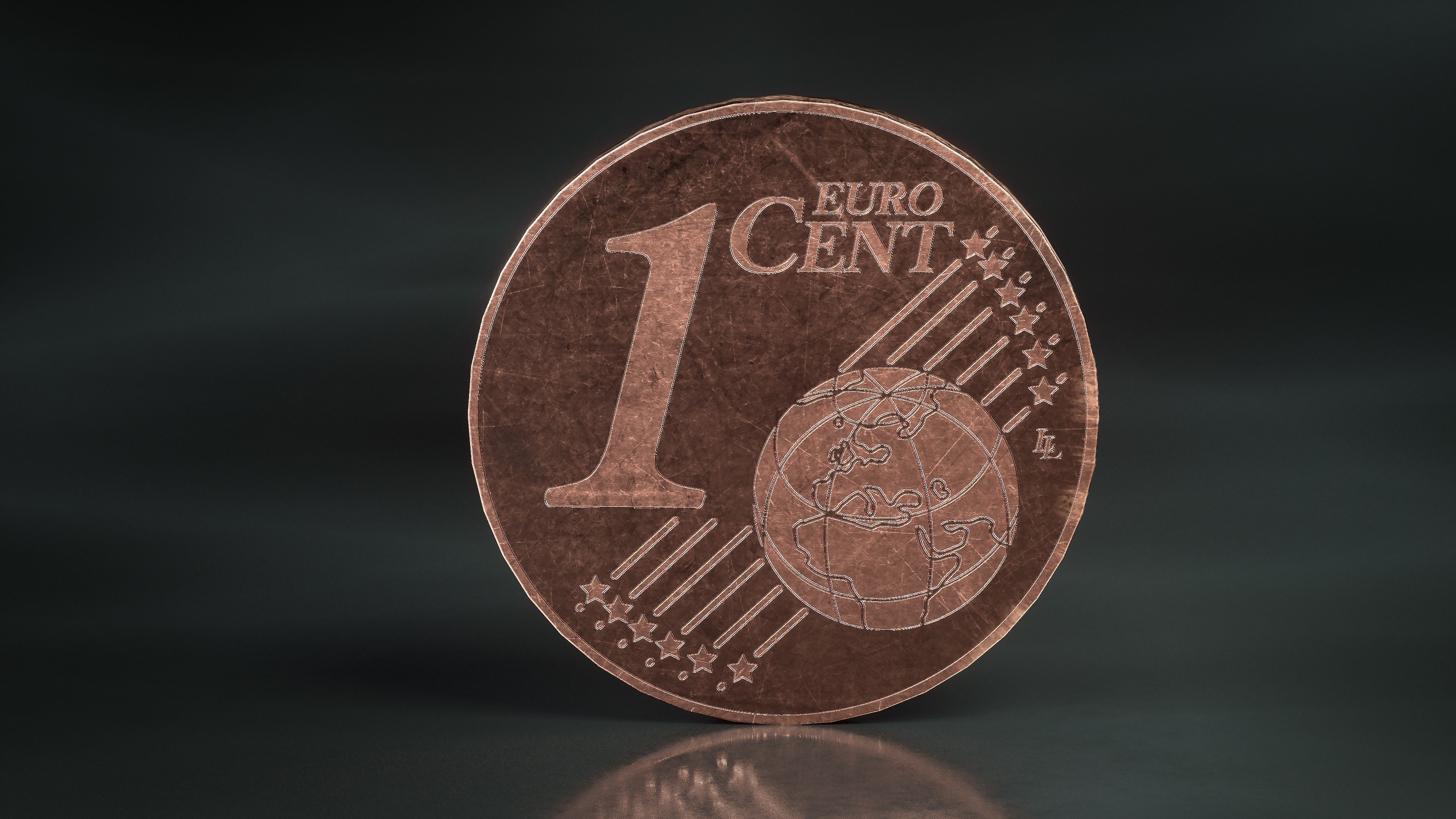 Realistic 1 Cent - Euro - Low poly 3D model Low-poly 3D model_2