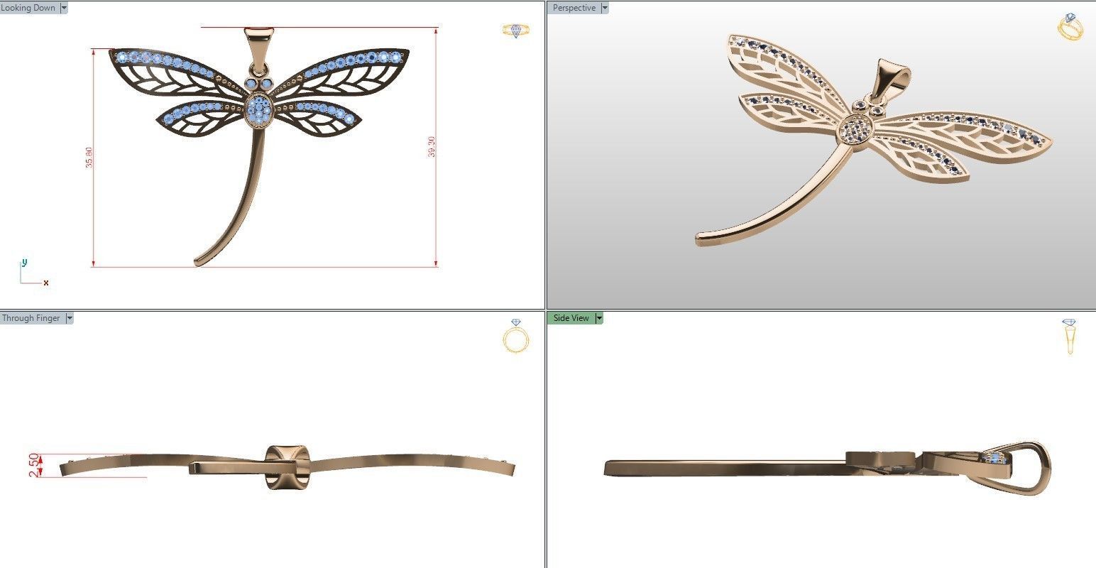 Dragonfly pendant 3D print model_18