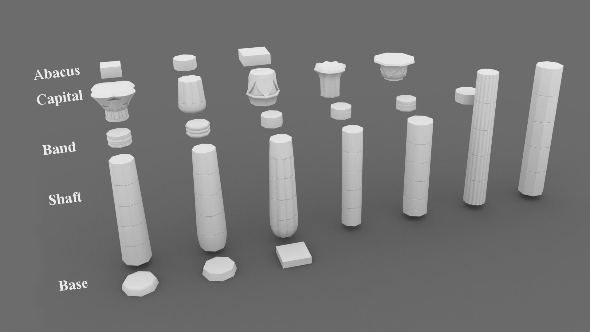 Ancient Egyptian Columns Kit Low-poly 3D model_1