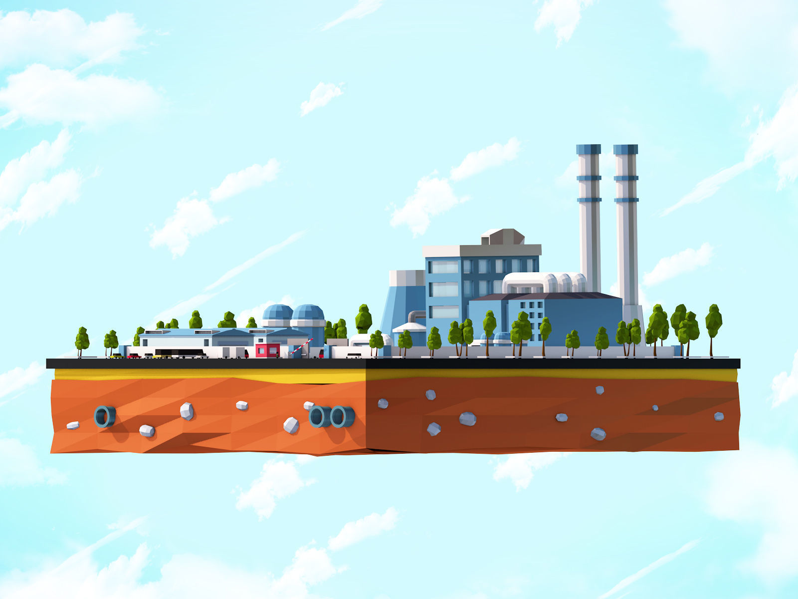 Cartoon Low Poly City Factory Low-poly 3D model_3