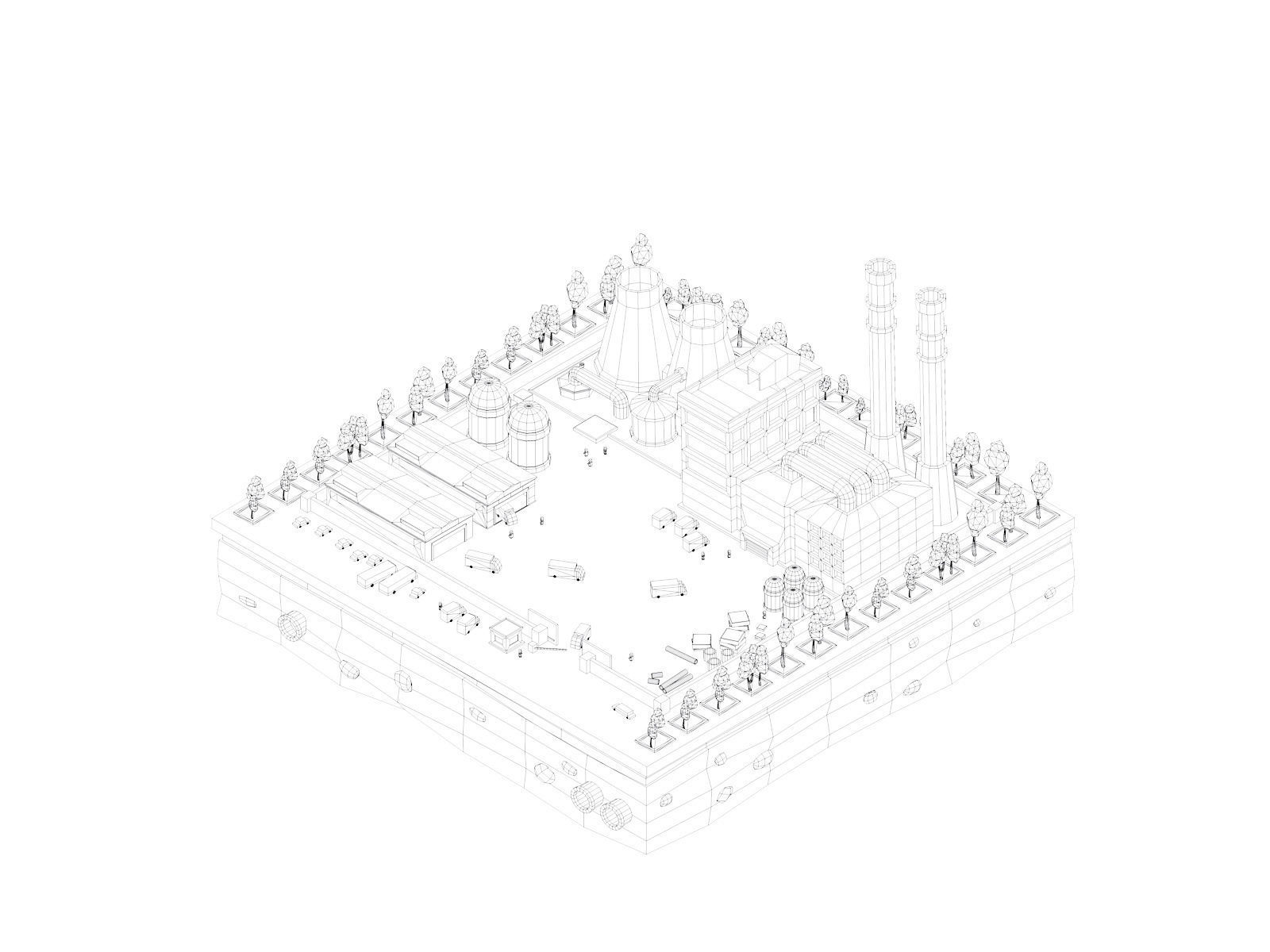 Cartoon Low Poly City Factory Low-poly 3D model_4