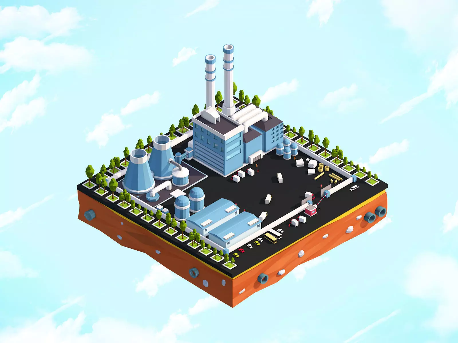 Cartoon Low Poly City Factory Low-poly 3D model_0