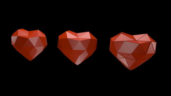 Low poly red hearts 1 Low-poly 3D model