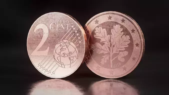 Realistic 2 Cent - Euro - Low poly 3D model