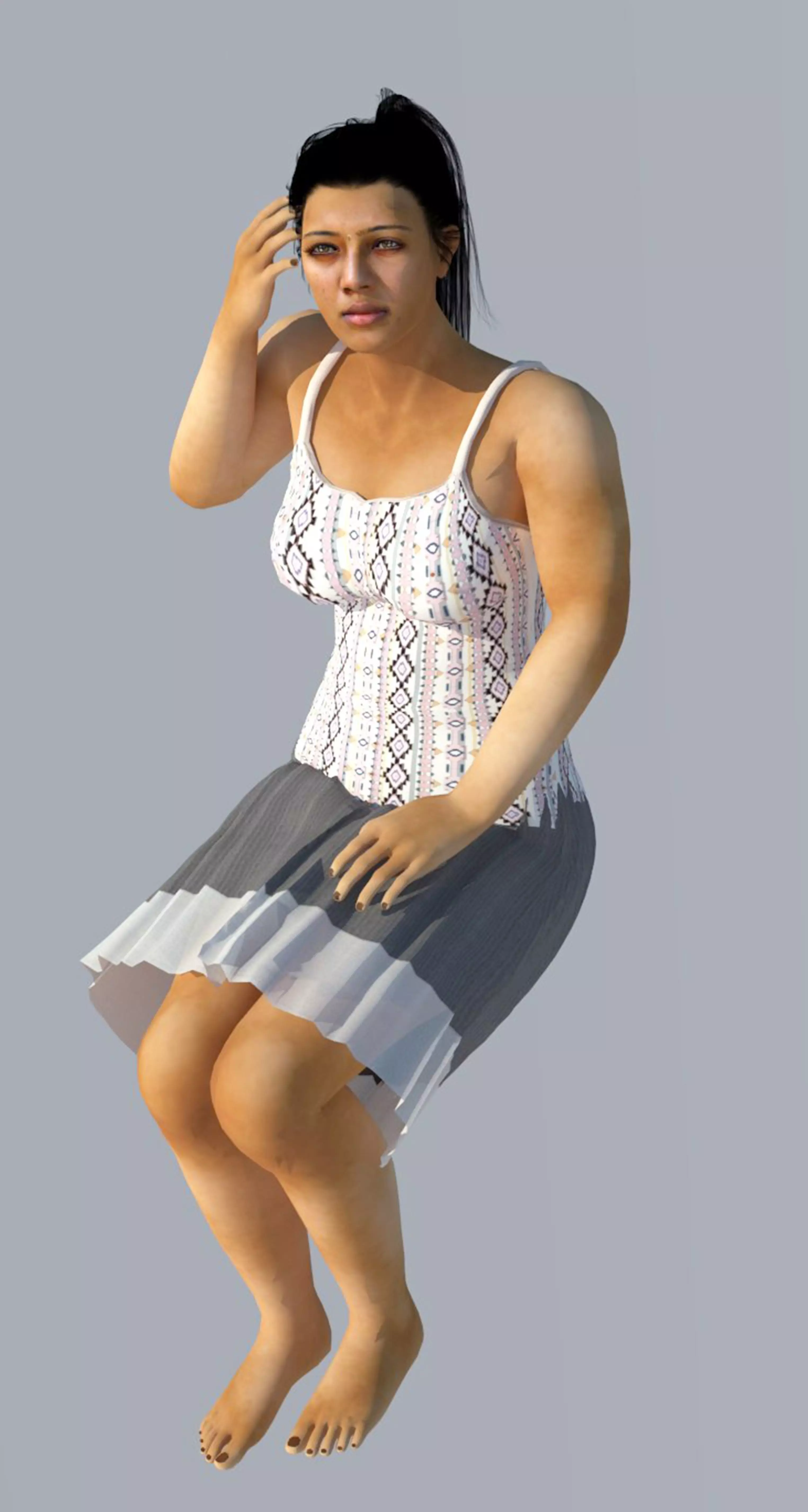 indian girl sitting model 3D model_0