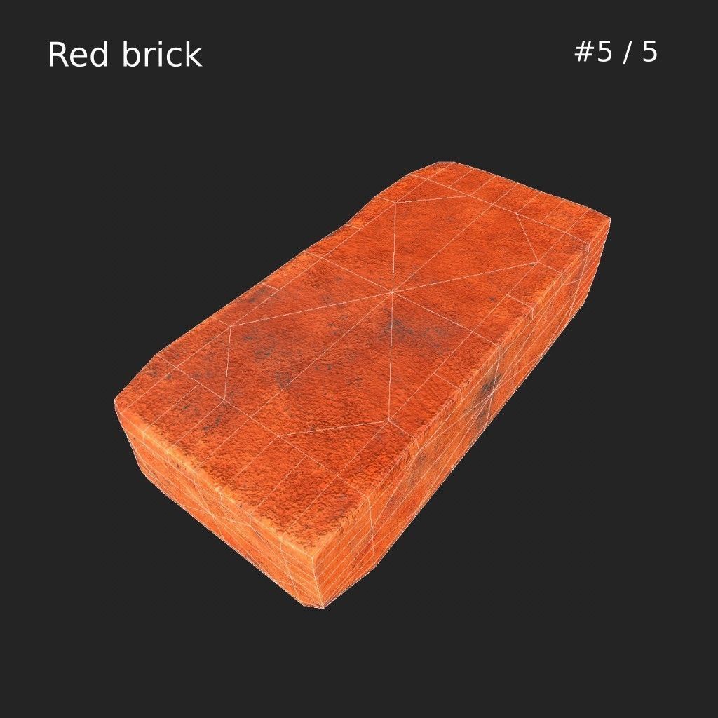 Red brick LOW poly model Low-poly 3D model_7