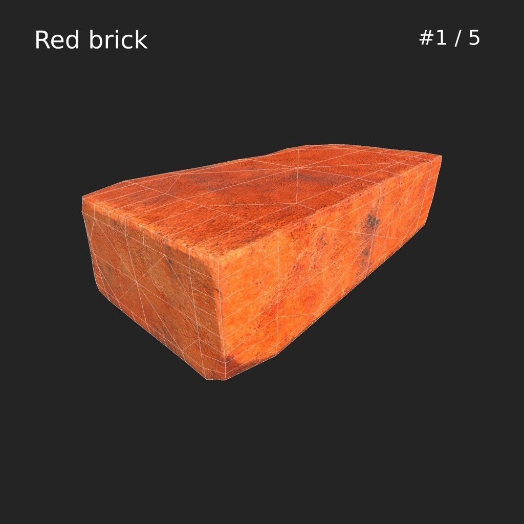 Red brick LOW poly model Low-poly 3D model_3