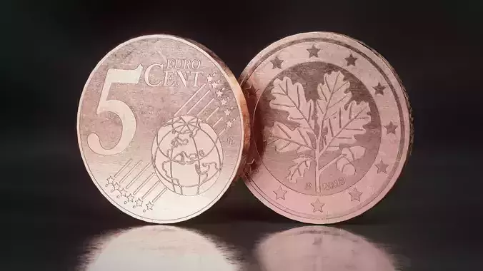 Realistic 5 Cent - Euro - Low poly 3D model Low-poly 3D model