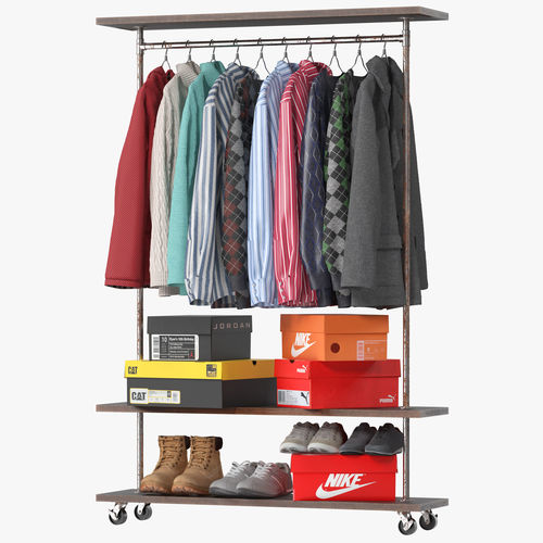 Industrial Clothes Rail Rack 01 3D model