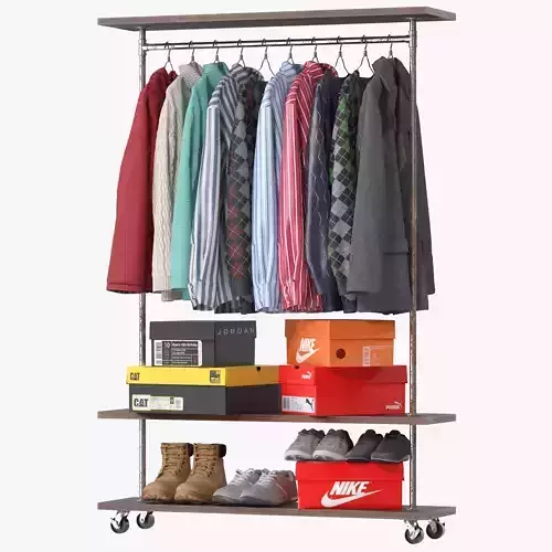Industrial Clothes Rail Rack 01 3D model