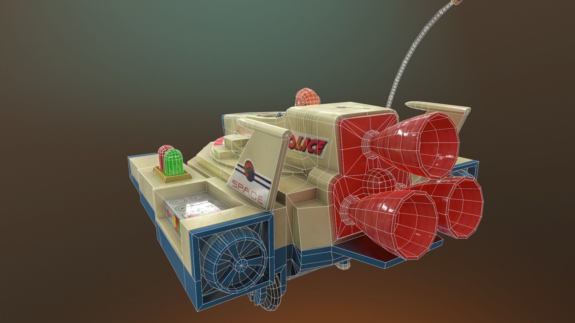 Vintage Spaceship Toy Low-poly 3D model_11