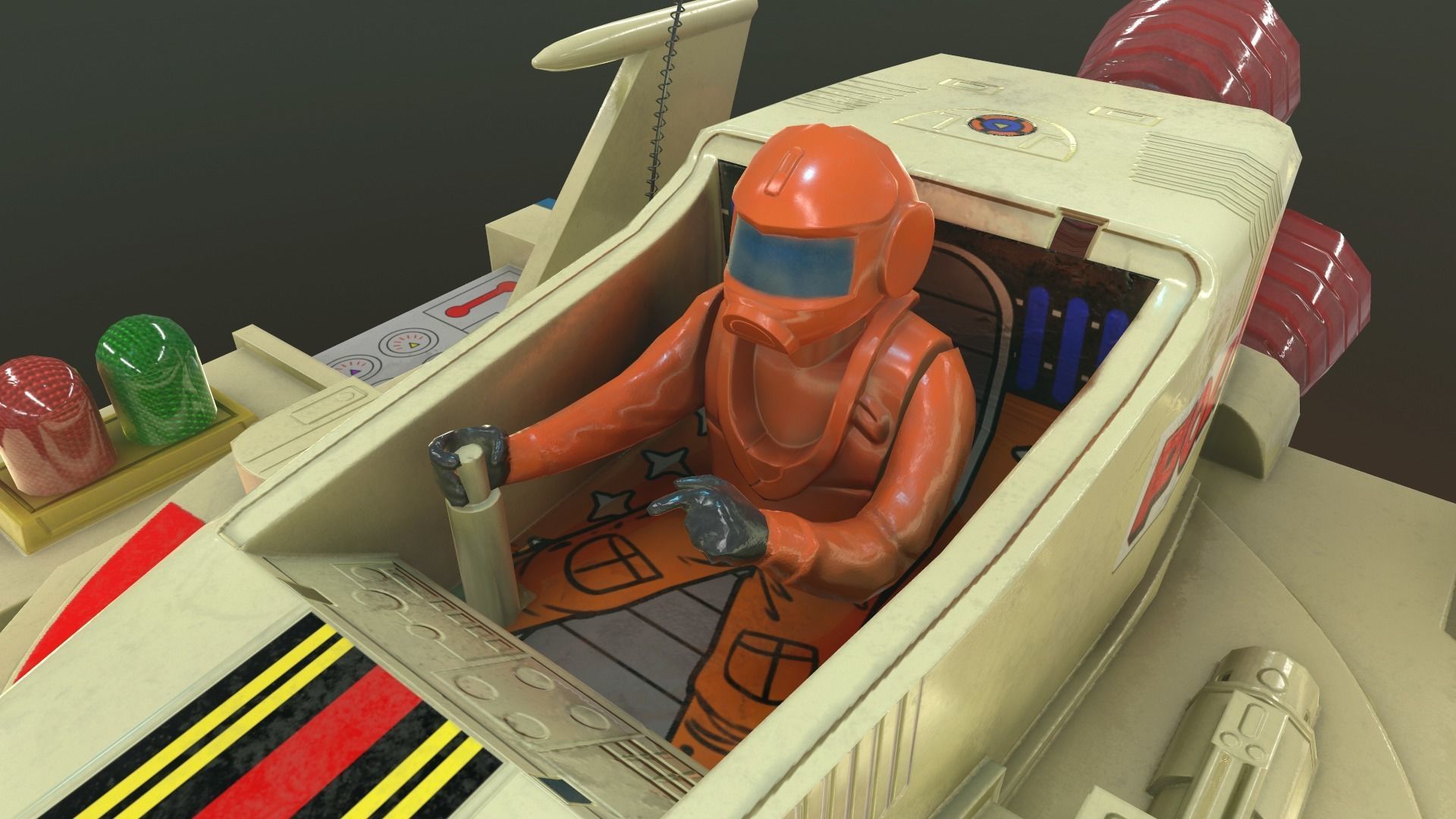 Vintage Spaceship Toy Low-poly 3D model_4