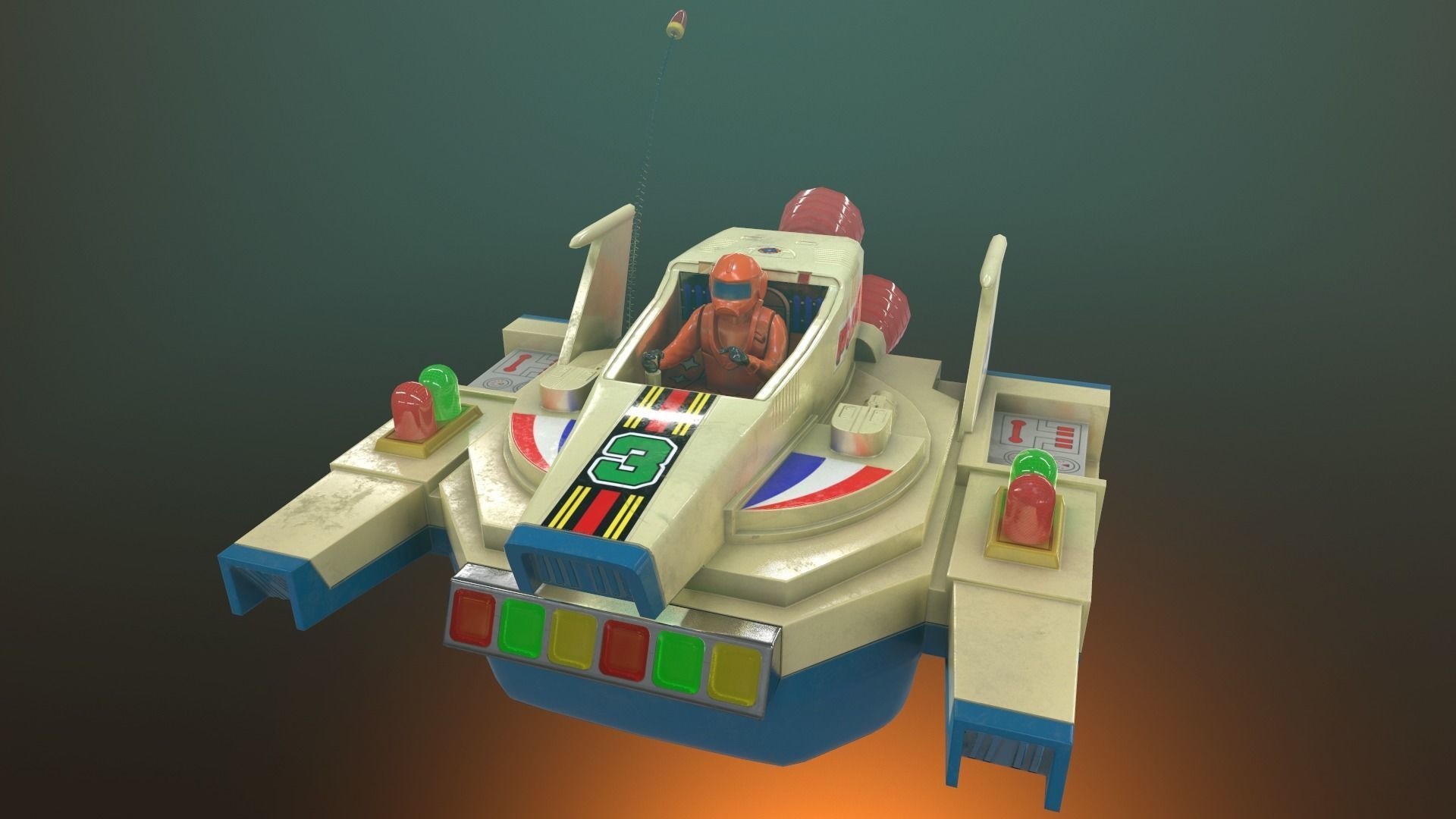 Vintage Spaceship Toy Low-poly 3D model_2