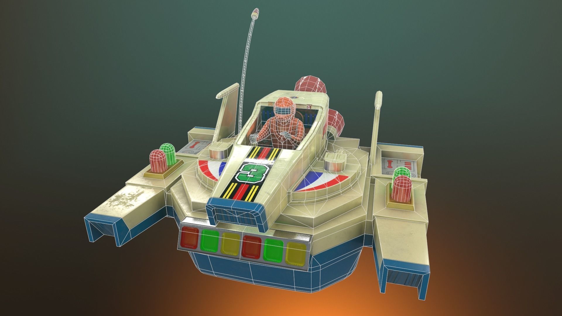 Vintage Spaceship Toy Low-poly 3D model_9