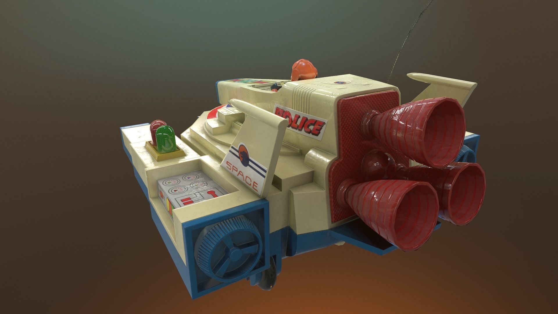 Vintage Spaceship Toy Low-poly 3D model_3